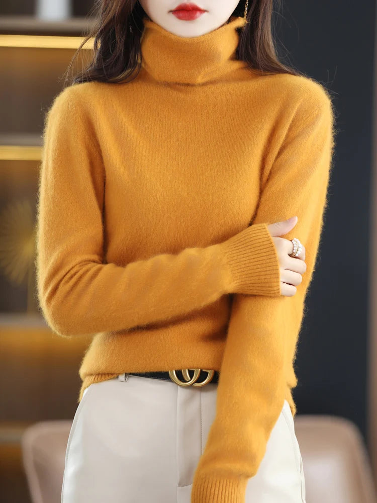 CHICUU Women Mink Cashmere Sweater Turtleneck Pullover Autumn Winter Basic Soft Warm Clothing 100% Mink Cashmere Knitwear Tops