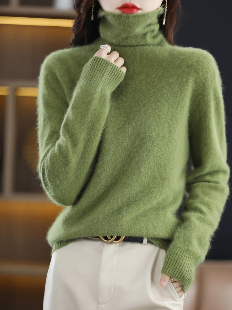 CHICUU Women Mink Cashmere Sweater Turtleneck Pullover Autumn Winter Basic Soft Warm Clothing 100% Mink Cashmere Knitwear Tops