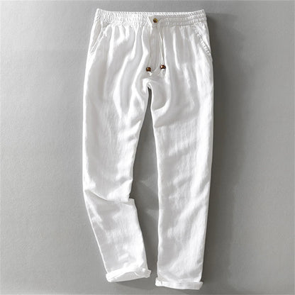 2025 Summer men's Linen pants Thin Breathable Spring solid Beach Trousers for men Elasticated waist white man Casual pants