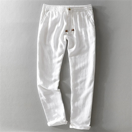 2025 Summer men's Linen pants Thin Breathable Spring solid Beach Trousers for men Elasticated waist white man Casual pants