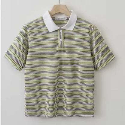2025 Summer Women Casual Striped Short sleeve Polo Shirt T shirt