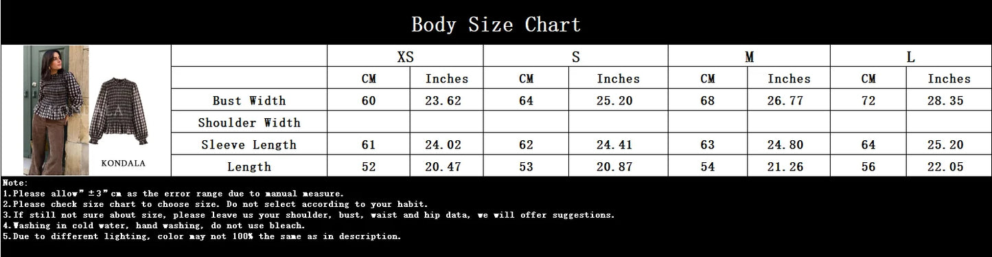 KONDALA Trendy Casual Plaid Slim Shirts Women Elegant Long Sleeve Stretch Bust Tops 2026 Spring Chic Holiday Fold Pleated Shirts