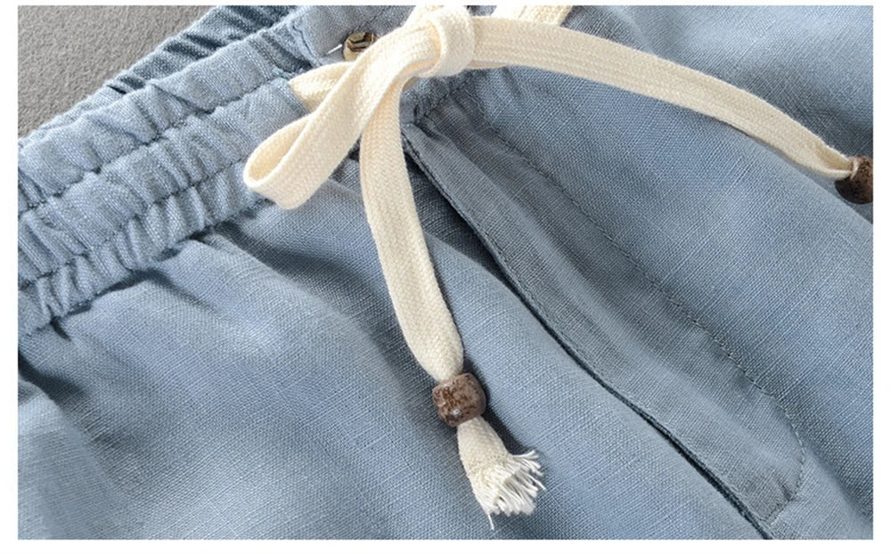 2025 Summer men's Linen pants Thin Breathable Spring solid Beach Trousers for men Elasticated waist white man Casual pants