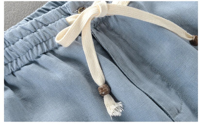 2025 Summer men's Linen pants Thin Breathable Spring solid Beach Trousers for men Elasticated waist white man Casual pants