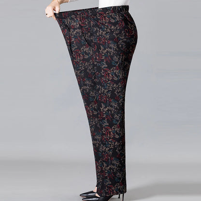 8XL 9XL Middle-aged Women Trousers New Print Elasti High Waist Casual Pants Spring and Autumn Straight Pants Oversize Grandma Pa
