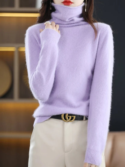 CHICUU Women Mink Cashmere Sweater Turtleneck Pullover Autumn Winter Basic Soft Warm Clothing 100% Mink Cashmere Knitwear Tops