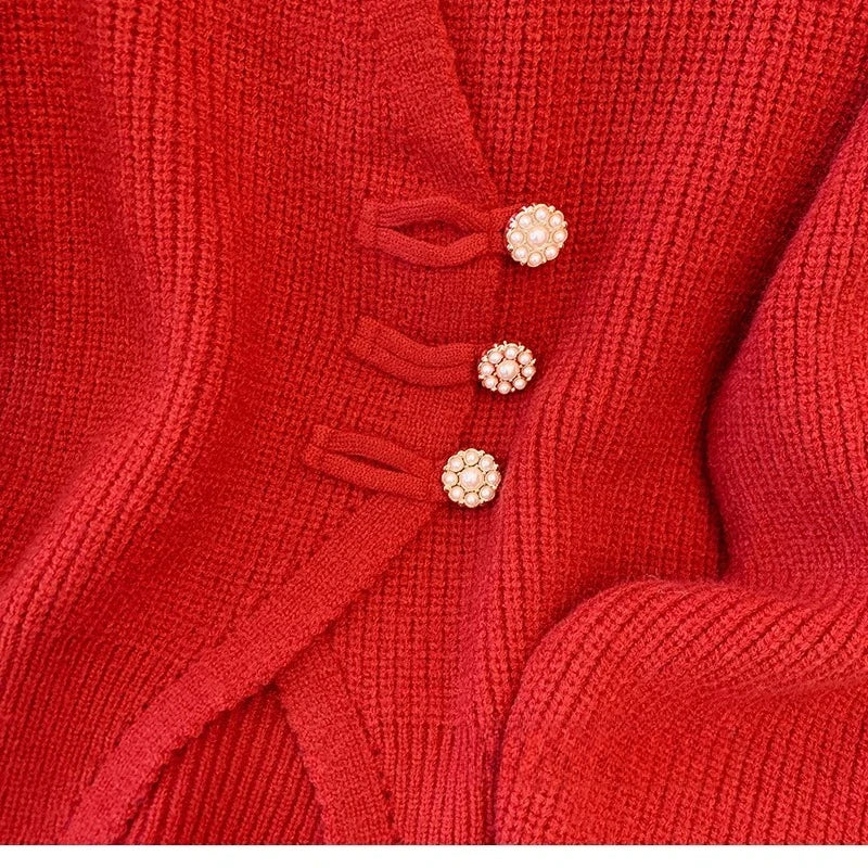 New 2026 Autumn Winter Design Splicing Slim Women Knitted Cardigan Sweater Jacket Fashion Fake Two Items Loose Ladies Top