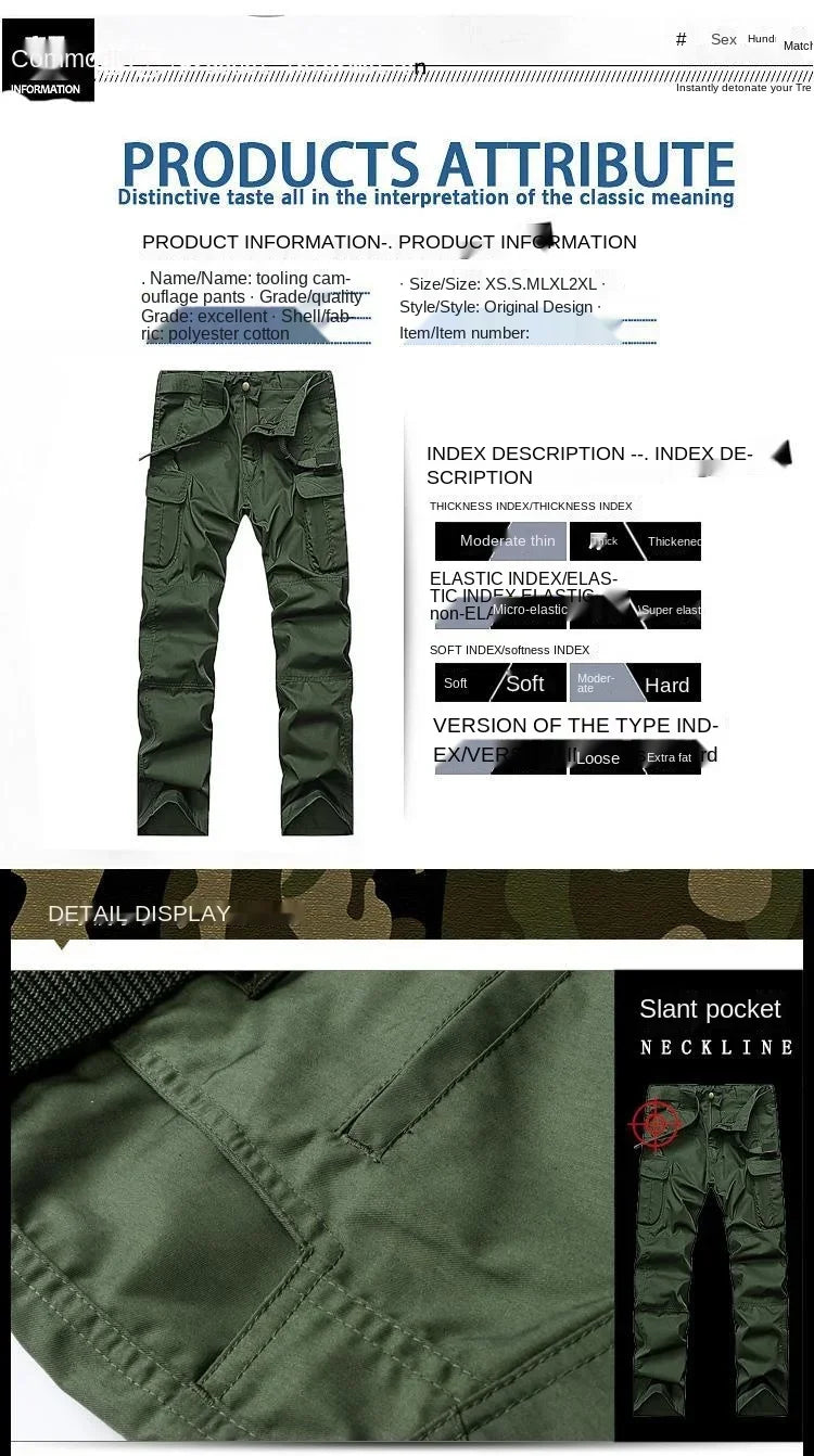 Summer Sets Mens Outdoor Breathable Multiple Pockets Combat Long Sleeve Shirts Cargo Pants Suits Male