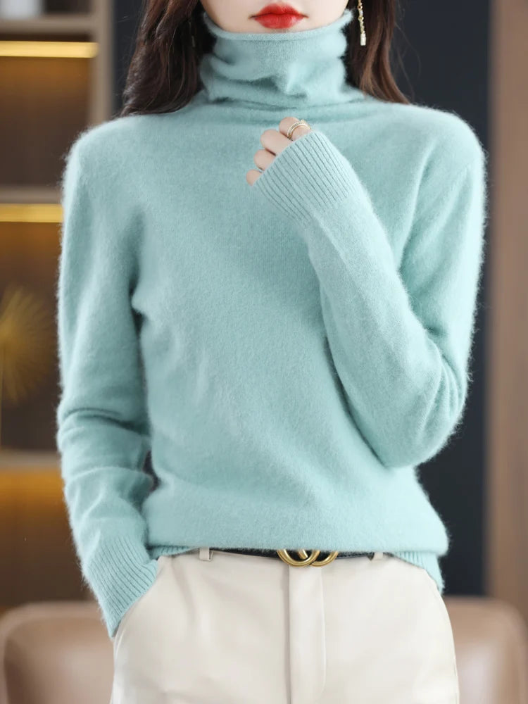 CHICUU Women Mink Cashmere Sweater Turtleneck Pullover Autumn Winter Basic Soft Warm Clothing 100% Mink Cashmere Knitwear Tops