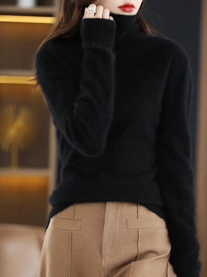 CHICUU Women Mink Cashmere Sweater Turtleneck Pullover Autumn Winter Basic Soft Warm Clothing 100% Mink Cashmere Knitwear Tops