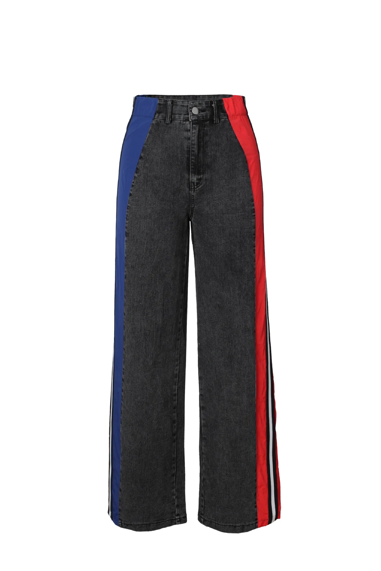 Denim Pants Women Patchwork Spliced Long Pant Mom Straight Button High Waist Casual Jeans Trousers Pocket Lady Y2k Autumn