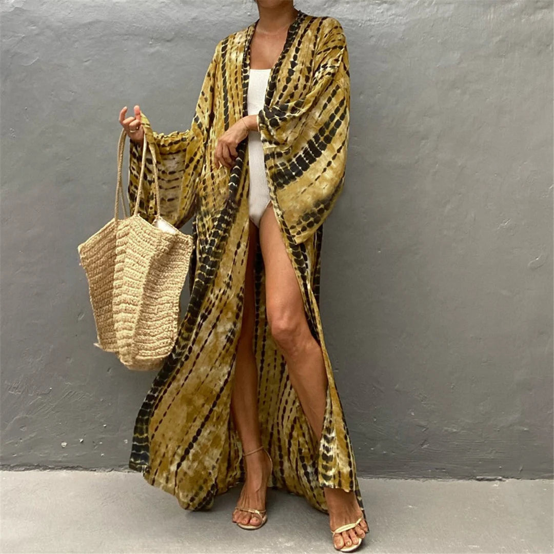 New 11 Colors Printed Long Sleeve With Belt Tunic Beach Cover Up Cover-ups Beach Dress Beach Wear Beachwear Female Women V4521
