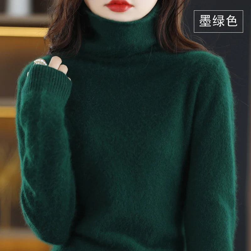 CHICUU Women Mink Cashmere Sweater Turtleneck Pullover Autumn Winter Basic Soft Warm Clothing 100% Mink Cashmere Knitwear Tops
