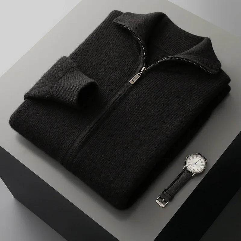 Autumn and winter zipper high-end design cardigan sweater 2025 men's simple and versatile trendy contrast color knitted sweater