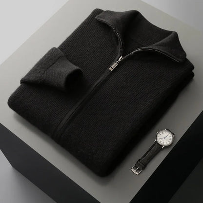 Autumn and winter zipper high-end design cardigan sweater 2025 men's simple and versatile trendy contrast color knitted sweater