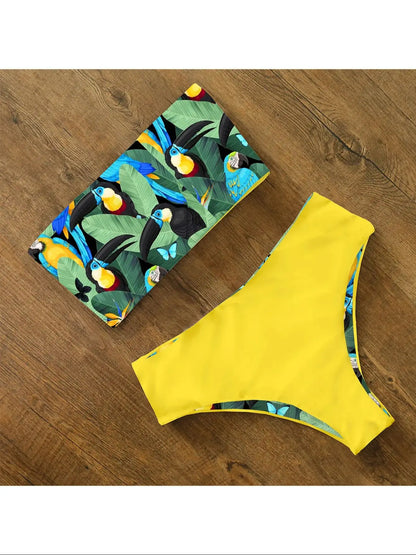 Bikini Swimwear Swimsuit Women Print High Waist Bikini Set Back Cross Bandeau Bathing Suit Female Beach Wear Biquini