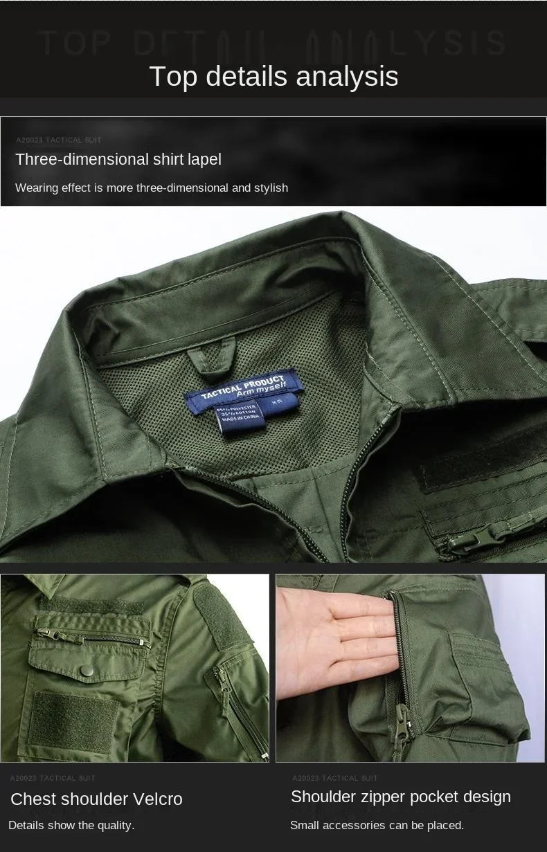 Summer Sets Mens Outdoor Breathable Multiple Pockets Combat Long Sleeve Shirts Cargo Pants Suits Male