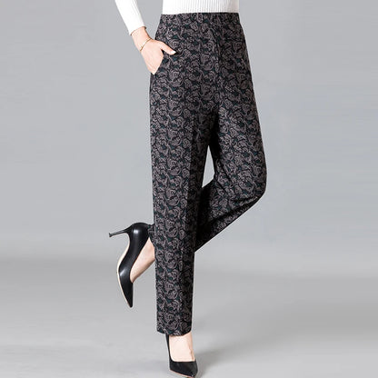 8XL 9XL Middle-aged Women Trousers New Print Elasti High Waist Casual Pants Spring and Autumn Straight Pants Oversize Grandma Pa