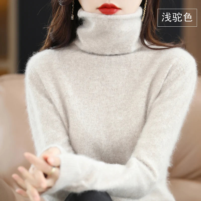 CHICUU Women Mink Cashmere Sweater Turtleneck Pullover Autumn Winter Basic Soft Warm Clothing 100% Mink Cashmere Knitwear Tops