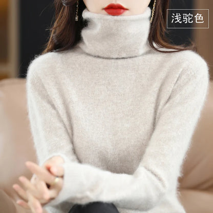 CHICUU Women Mink Cashmere Sweater Turtleneck Pullover Autumn Winter Basic Soft Warm Clothing 100% Mink Cashmere Knitwear Tops