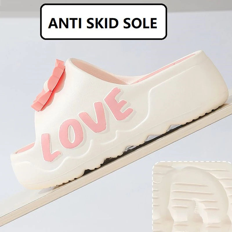 New pink flower high heel slipper women's outdoor slides sweet backless beach shoes woman flat platform mules elevator slippers