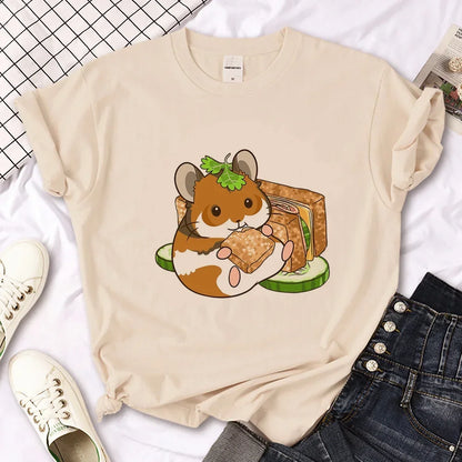 Hamster Top Women Designer Tshirt Female Y2k Anime Clothing Women Ladies Casual Top Female Fashion Graphic T-Shirt Cute Tops