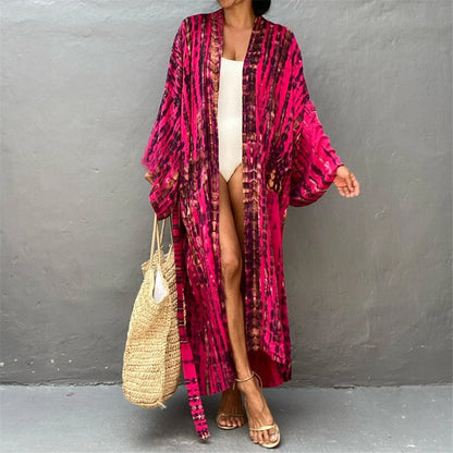 New 11 Colors Printed Long Sleeve With Belt Tunic Beach Cover Up Cover-ups Beach Dress Beach Wear Beachwear Female Women V4521
