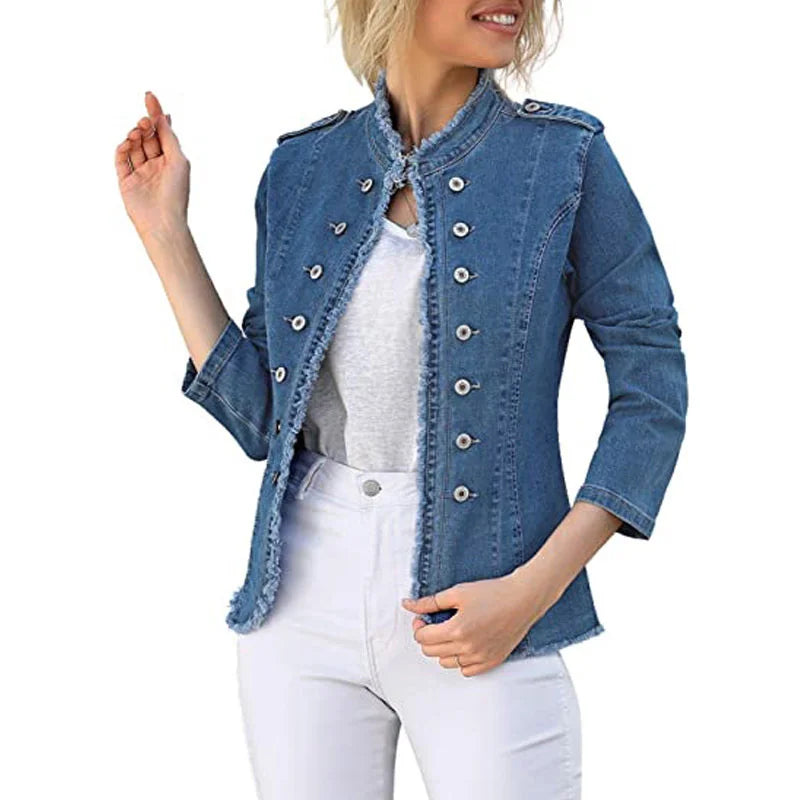Women Vintage American Style Denim Jacket Spring Autumn Ladies Casual Slim Fit Single Breasted Long Sleeve Thin Jean Coat 2025