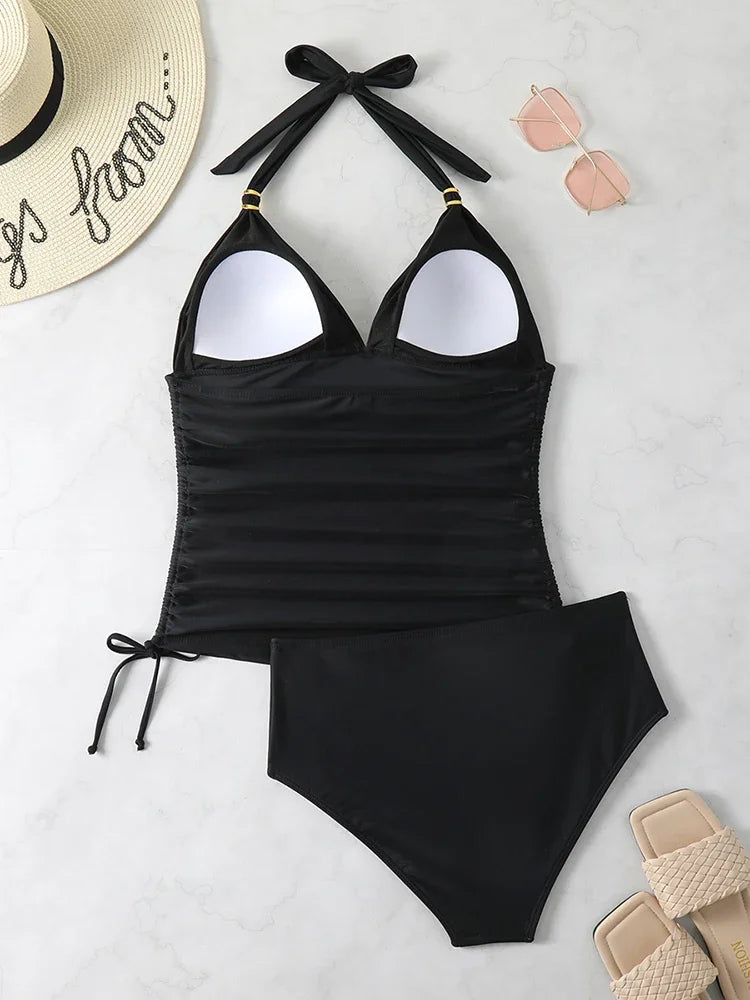 Circyy Sexy Bikini Set Women Swimsuit Two-Piece Shirring Halter Lace Up Swimsuits Swimwear Summer New Fashion Bathing Beachwear