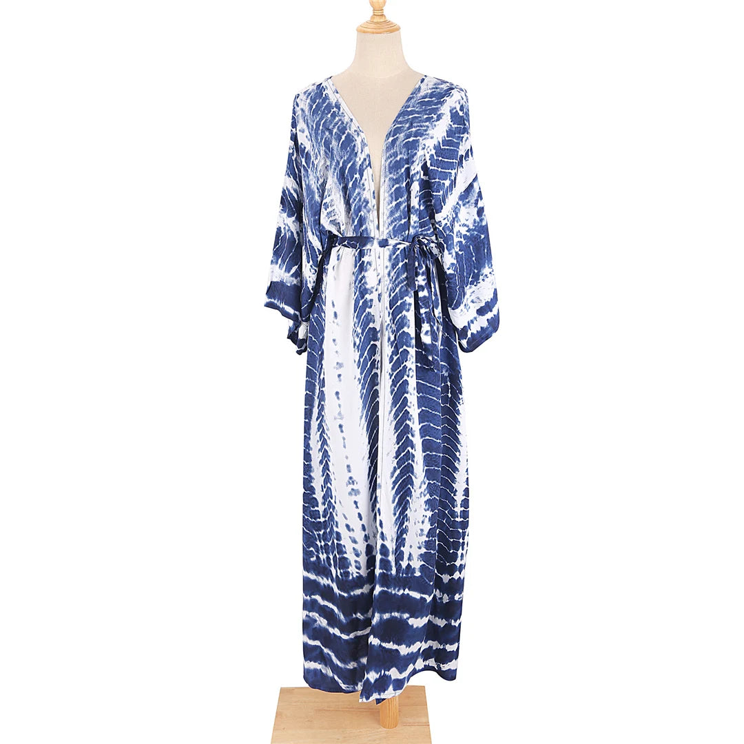 New 11 Colors Printed Long Sleeve With Belt Tunic Beach Cover Up Cover-ups Beach Dress Beach Wear Beachwear Female Women V4521