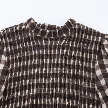 KONDALA Trendy Casual Plaid Slim Shirts Women Elegant Long Sleeve Stretch Bust Tops 2026 Spring Chic Holiday Fold Pleated Shirts