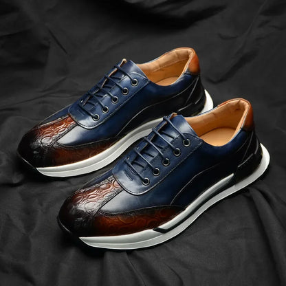 2025 Luxury Designer Original Men's Shoes Hand Painted Trendy Double Color Crocodile Print Casual Genuine Leather Man Sneakers