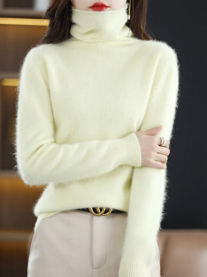 CHICUU Women Mink Cashmere Sweater Turtleneck Pullover Autumn Winter Basic Soft Warm Clothing 100% Mink Cashmere Knitwear Tops