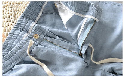 2025 Summer men's Linen pants Thin Breathable Spring solid Beach Trousers for men Elasticated waist white man Casual pants