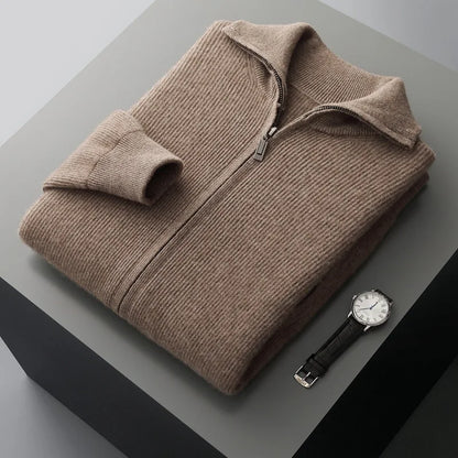 Autumn and winter zipper high-end design cardigan sweater 2025 men's simple and versatile trendy contrast color knitted sweater