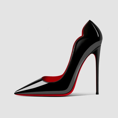New 12cm pointed black high heels for women, slim heels with sexy temperament, shallow mouth, 34-46 red sole single shoes