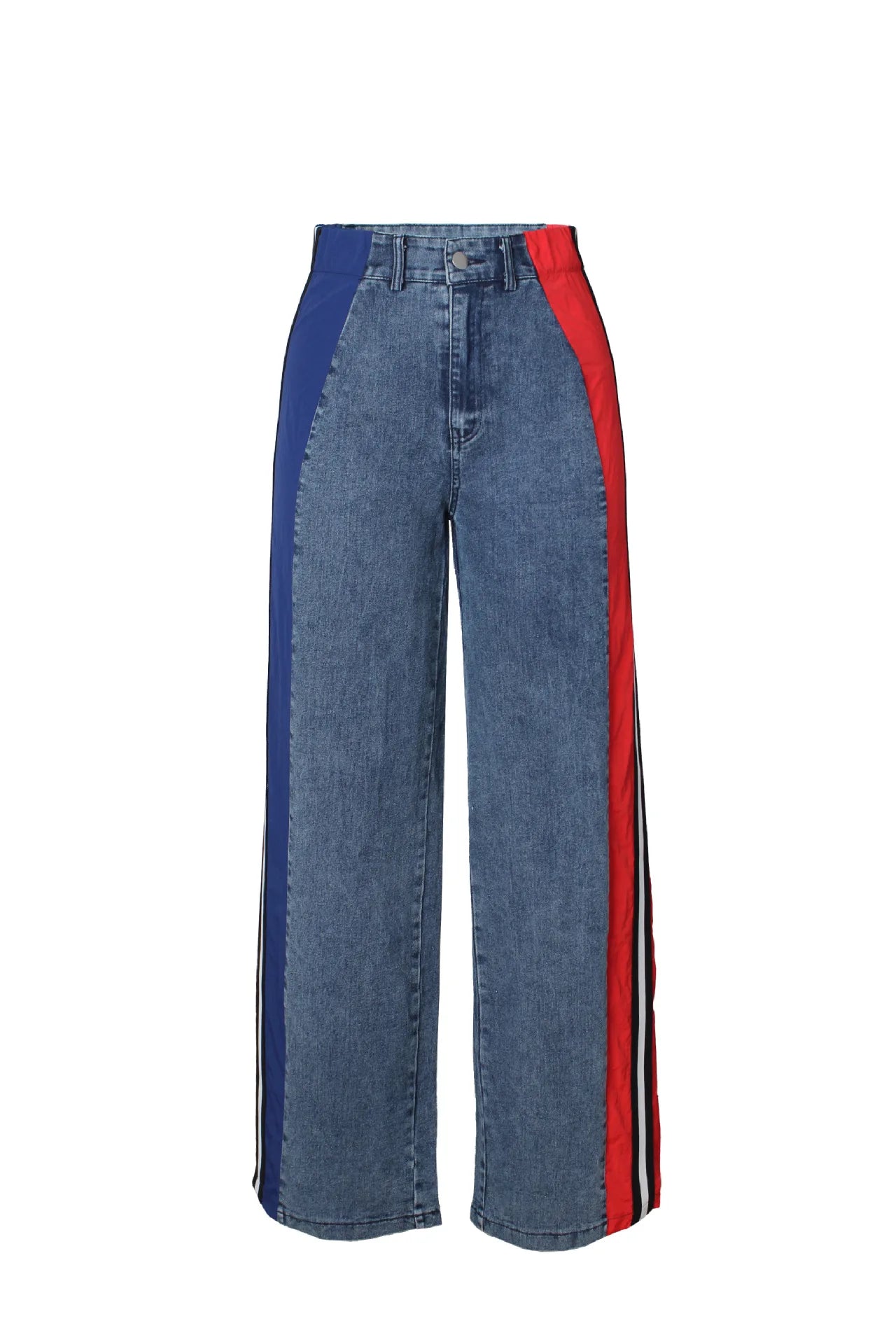 Denim Pants Women Patchwork Spliced Long Pant Mom Straight Button High Waist Casual Jeans Trousers Pocket Lady Y2k Autumn