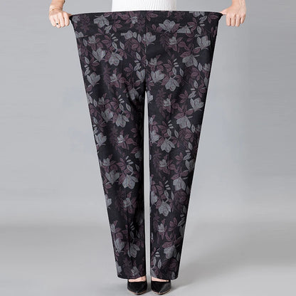 8XL 9XL Middle-aged Women Trousers New Print Elasti High Waist Casual Pants Spring and Autumn Straight Pants Oversize Grandma Pa