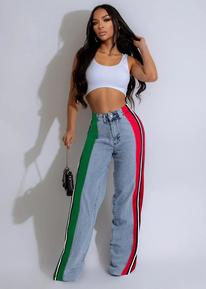 Denim Pants Women Patchwork Spliced Long Pant Mom Straight Button High Waist Casual Jeans Trousers Pocket Lady Y2k Autumn