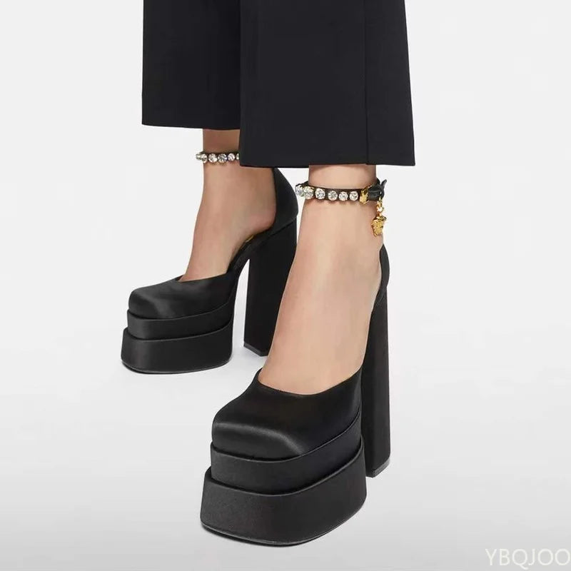 Big Size 42 New Fashion Women Pumps Retro Mary Janes Chunky Heels Sandals Spring Platform Dress Party Wedding Basic Shoes Woman