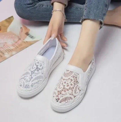 Women Shoes Summer Mesh Lace Women Casual Shoes Sneakers Breathable Hollow Flat Loafers Slip-On Height Increase Shoe2024