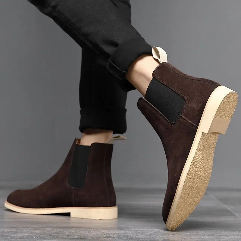 Men's Classic Retro Chelsea Boots Cow Suede Genuine Leather Mens British Style Ankle Boot Men Short Boots High-top Casual Shoes