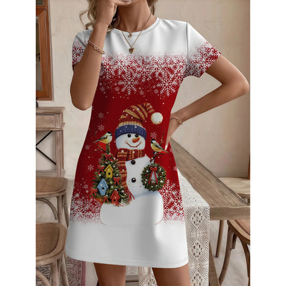 Women's Christmas Snowman Print Dress A-Line Party Dress with Collar Holiday Costume for Xmas Parties Y2k Tops Women's Clothing