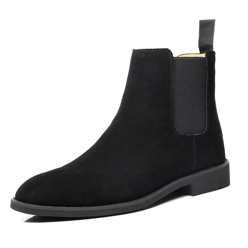 Men's Classic Retro Chelsea Boots Cow Suede Genuine Leather Mens British Style Ankle Boot Men Short Boots High-top Casual Shoes