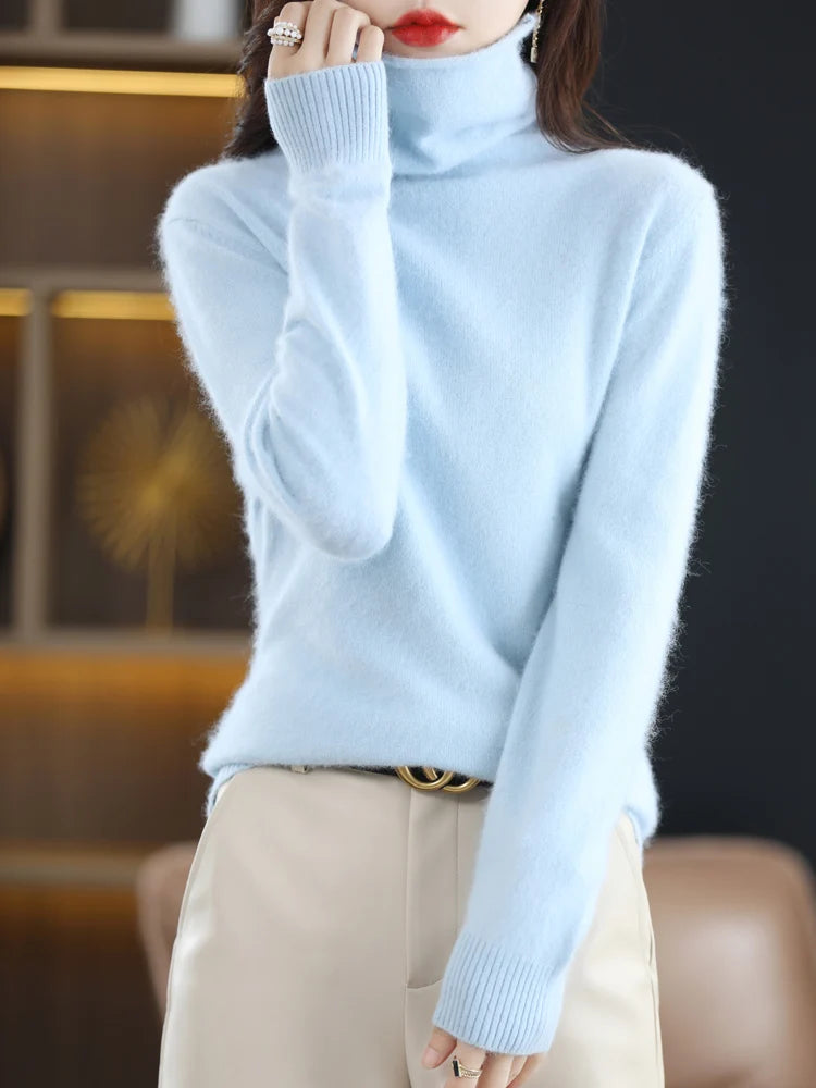 CHICUU Women Mink Cashmere Sweater Turtleneck Pullover Autumn Winter Basic Soft Warm Clothing 100% Mink Cashmere Knitwear Tops