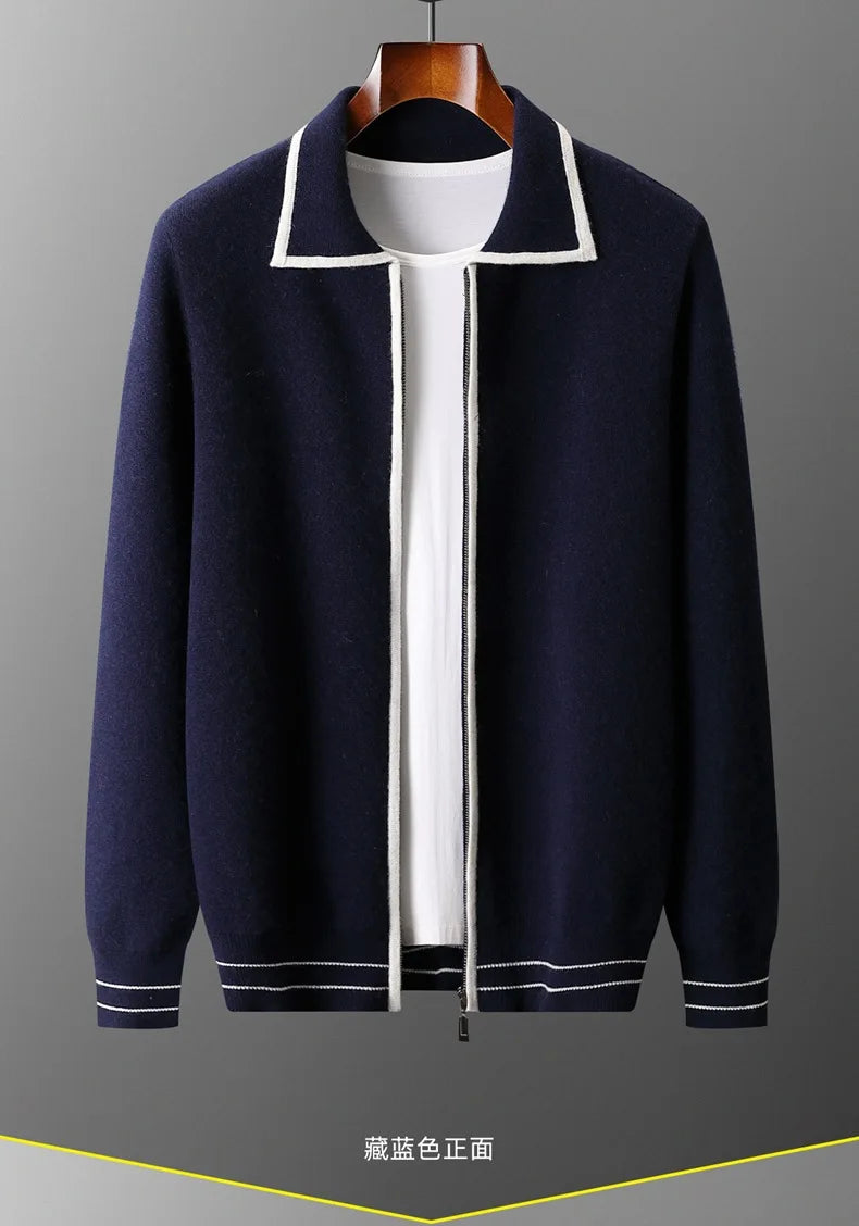 Autumn and winter zipper high-end design cardigan sweater 2025 men's simple and versatile trendy contrast color knitted sweater