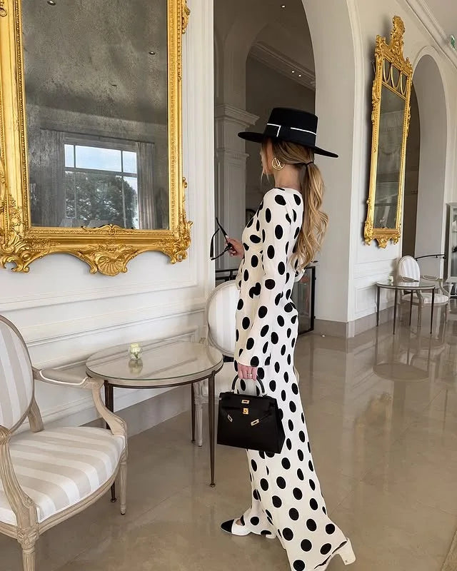 2025 Summer Fashion Series New Women's Elegant Dress Long Tight Sexy Horn Sleeve Wave Point A Long Skirt Vacation Long Run