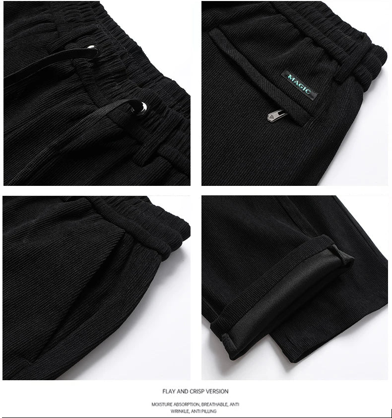 Elastic Waist Casual Pants Men Joggers Loose Fit Straight Pants Spring Autumn Male Trousers Large Size Black Grey