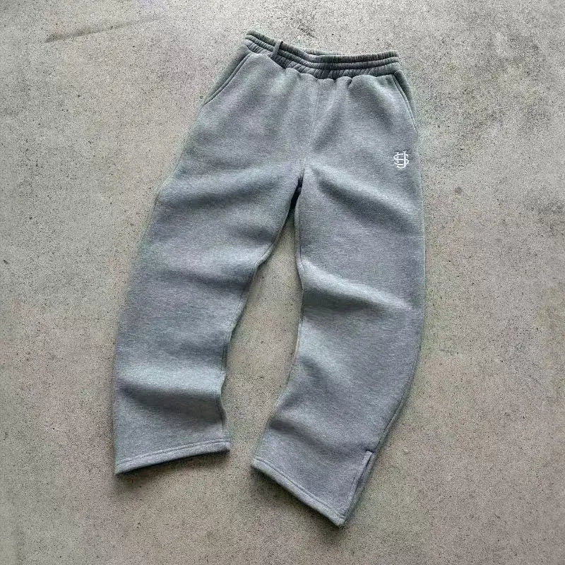 Embroidered new retro hip-hop street casual pants loose grey high waist fashionable retro street sweatpants couple hot sale
