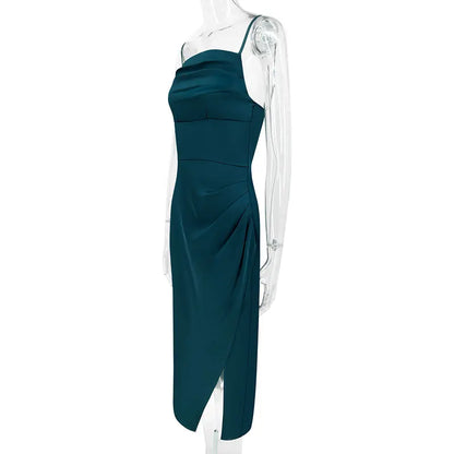 Women Sling Dresses Solid Sexy Backless Elegant Dress Summer Streetwear Fashion Zippers Casual Slim Lady Split Dresses Clothing